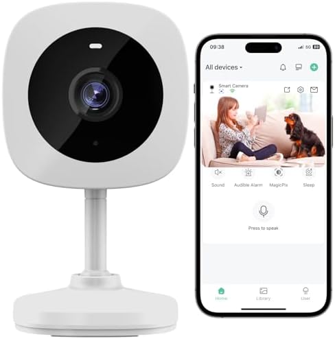 2K Cameras for Home Security, Night Vision, 6 IR LEDs Indoor Camera for Elder/Baby/Dog/Pet, Wireless Pet Camera, 3-day Cloud Storage, 24/7 SD Card Storage, AI Motion Detection, 2-Way Audio Dog Camera