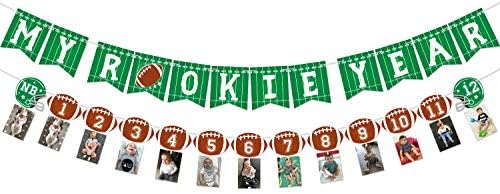 Football 1st Birthday Banner for Football Party Decorations Football Theme Party Monthly Milestone Photo Banner My Rookie Year First Birthday Celebration Super Bowl Party Supplies