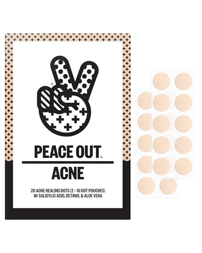 PEACE OUT Acne Healing Dots Hydrocolloid Pimple Patches, Acne Spot Treatment with Salicylic Acid, Retinol, and Aloe Vera for Blemishes and Breakouts (20 count)