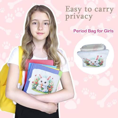 Image of Bunny Period Bags for Teen Girls for School,Wish Sanitary Pad Storage Bag Portable Period Bag for Teen Pads /Sanitary Napkins,Sanitary Napkin Storage Bag First Period Gifts for Girls, Set of 4
