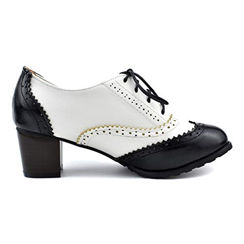 100Fixeo Women Block Heel Wingtip Oxford Shoes (9 (B) M Us, Black) #TOP3