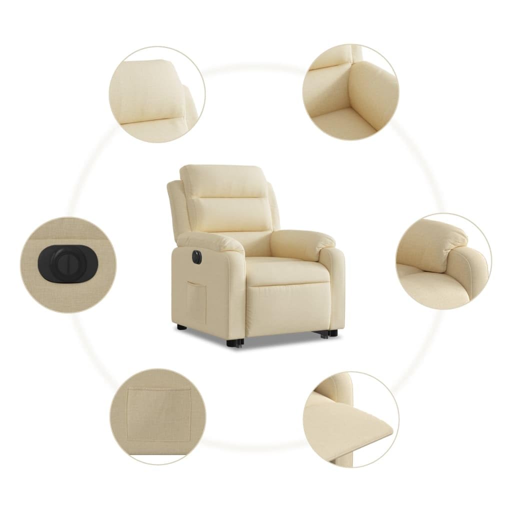 Elektrischer Relaxsessel Cream Beige mit Aufstehhilfe 75x92,5x100 cm Stoffbezug Modernes Design für Living Room Bedroom Seniorengerecht