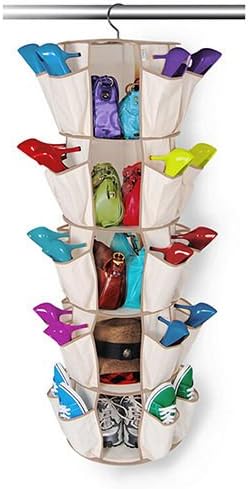 COSMALL@ 5 TIER - 35 MULTI POCKET HANGING SMART CAROUSEL ORGANIZER SHOE RACK HANDBAG STORAGE Or Multi Purposes