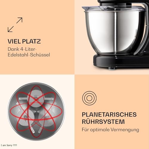 Klarstein Bella Küchenmaschine – Kompakte Knetmaschine mit 1200 W Leistung
