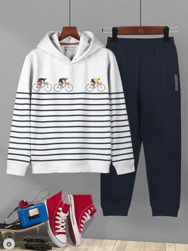 Image of HELLCAT Printed Cotton Blend Hoodie T-shirt and Jogger Trackpant Clothing Set for Boys.