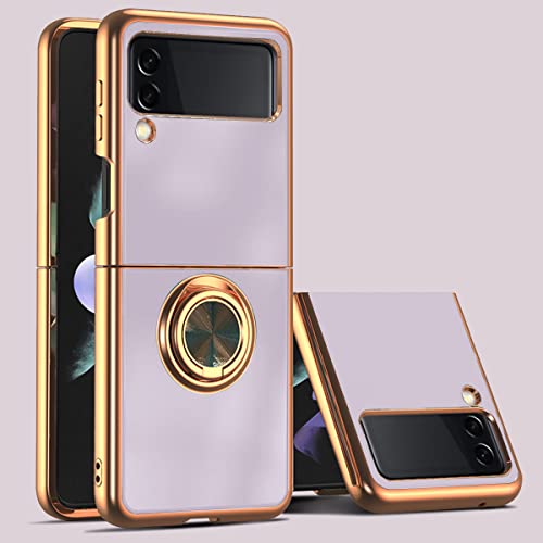 EYZUTAK Electroplated Magnetic Ring Holder Case, 360 Degree with Rotation Metal Finger Ring Holder Magnet Car Holder Soft Silicone Shockproof Cover for Samsung Galaxy Z Flip 4 5G - Purple