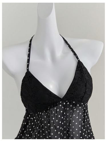 SHENHE Women's Polka Dots Y2k Lace Halter Neck Backless Top Flowy Going Out Babydoll Tank4