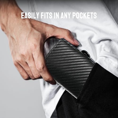 Leather Wallets for Men with Slim Pop Up Card Holder for 14-16 Cards，RFID Blocking Bifold Minimalist Smart Wallet，Credit Card Holder with Cash Slot gifts for men(Carbon black)2