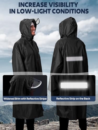 ANYOO Unisex Impermeable Ligero Portátil Con Capucha Poncho de Lluvia Compacto Reutilizable con Mangas para Mochilero Senderismo Acampar Al Aire Libre, Talla única, Negro - imagen 3