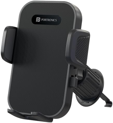 Portronics Clamp Y Adjustable Air Vent Smartphones Mobile Holder for Car with 360° Rotational, One Click Release Button, Compatible with 4.8 to 6.8 inch Devices(Black)