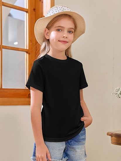Haloumoning Girls Short Sleeve T Shirts Kids Summer Tops Crewneck Tees 5-14 Years, Black, 7-8 Years — view 2