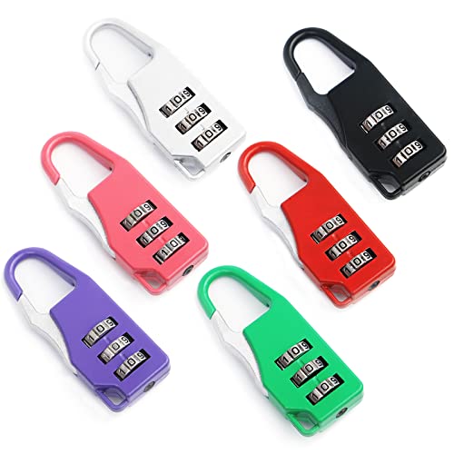 6 Pièces Mini Cadenas Code Casier Cadenas Code 3 Chiffres Cadenas Valise Cadenas Tsa Cadenas de Sécurité à Combinaison pour Bagages Sac à dos Valise Casier Noir Argent Violet Rouge Rose Vert