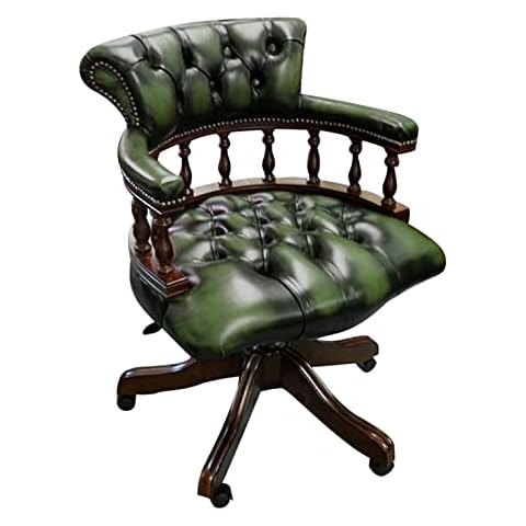 Chesterfield Captains Chair Antique Green Leather Cover