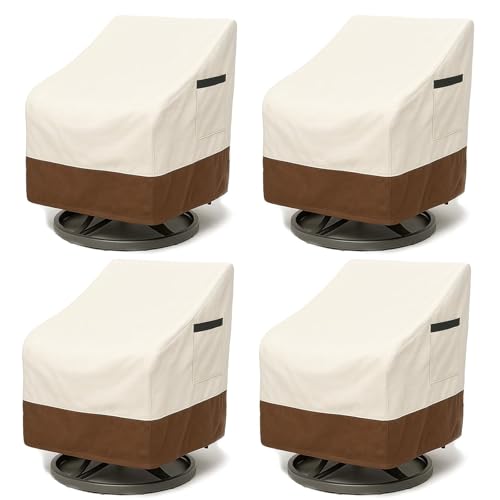 Yagvany Outdoor Patio Chair Cover Set, Heavy Duty 600D Oxford Fabric, Weather Resistant Waterproof Furniture Protector, 4-Pack, 30x34x36 Inches, Beige and Brown