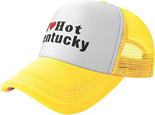 fifbird Funny I Love Hot Kentucky I Heart Hot Kentucky - Gorra de béisbol para hombres y mujeres, gorra de camionero de malla negra, sombrero de sol para papá, amarillo, Talla única