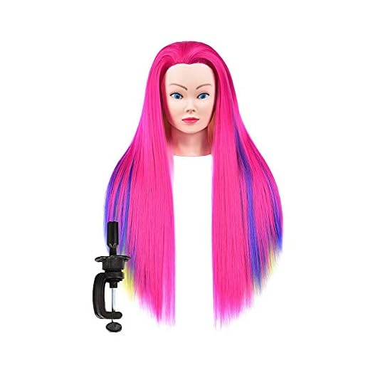 Mannequin Head Hair Styling Training Practice Cometology Doll Head Colorful Synthetic Fiber Hair Manikin Model Head Styling Hairdresser Training Head for Practice Cutting Braiding