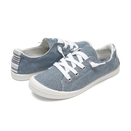 Image of FUNKYMONKEY Slip-On Canvas Sneakers for Women, Comfortable Lightweight Lace-Up Flat Casual Tennis Shoes Breathable Walking Shoes for Everyday Wear