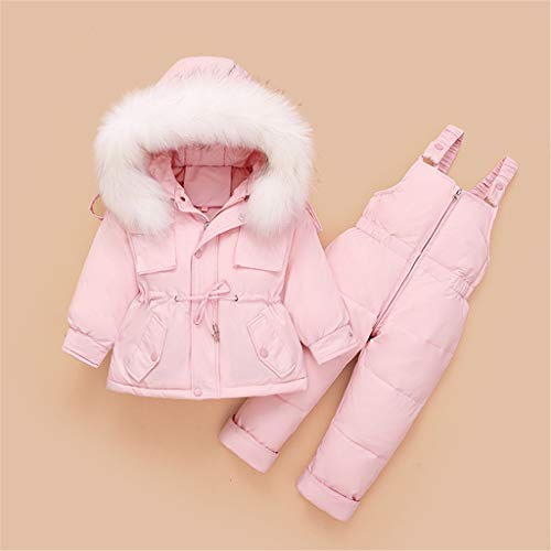 Baby Hooded Down Jacket Ski Bib Trousers Kids Snowsuit 2 Piece Ski Coat Pants Winter Outfits Set, 2-3 Years Pink