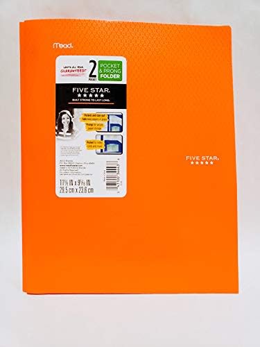 Generic Five Star - Carpeta de plástico a cuadros con 2 bolsillos y puntas, 11-58 x 9-516 pulgadas (naranja)