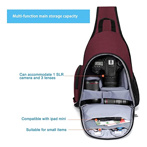 Mosiso Camera Bag Sling Backpack, Full Open Camera Case With Tripod Holder&Rain Cover&Modular Insert For Dslr/Slr/Mirrorless Camera Compatible With Canon/Nikon/Sony/Fuji, Wine Red #TOP1