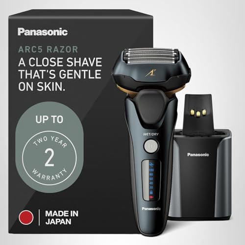 Panasonic Electric Razor for Men, Electric Shaver for Men, ARC5 with Premium Automatic Cleaning and Charging Station, Wet Dry Shaver, Cordless Razor, with Pop-Up Trimmer ES-LV97-K, Black