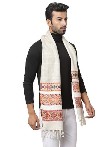 Image of Weavers Villa Acro Wool Men's Muffler (MF-902,Cream Size: 34CM X 200CM)