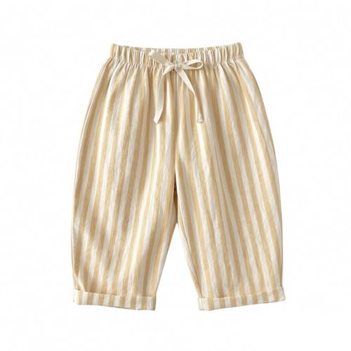 Checkered Pants Toddler Little Boys Classic Pinstripe Pants Kids Thin Cotton Stripe Elastics Waist Spring Summer Casual Trousers Spring Clothes for Toddler Boy Light Yellow