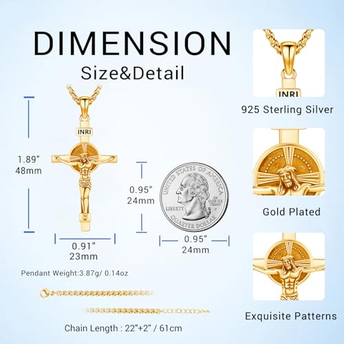 Crucifix Cross Necklace for Men Women, 925 Sterling Silver Catholic Jesus Cross Christian Jewelry Protection Amulet Pendant Necklace4