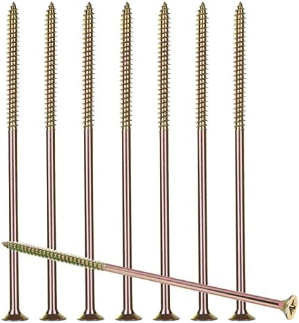 SENENQU 100PCS M6 x 180mm Long Wood Screws, Flat Modified Truss Head Wood Screws, Galvanized Steel Self Tapping Screws, Multipurpose Pozi Screws - Countersunk Head | Zinc Yellow