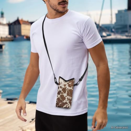 Image of Cellphone Purse Bag with Adjustable Strap Water-Resistant Shockproof Crossbody Mini Shoulder Handbags Portable Phone Sleeve Case for Women Men, 8 x 4 Inch, Brown Cow Print