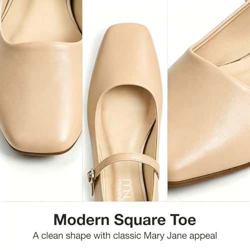 Image of MUSSHOE Square Toe Mary Jane Flats for Women: Comfortable Non-Slip Dressy Business Casual Shoes with Adjustable Strap for Office Work