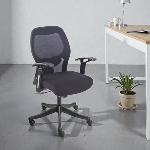 Image of Ergonomic High Back Office Chair with Cushioned Fabric Backrest, Adjustable Height, Padded Seat, Fixed Armrests, 360 Swivel Computer Desk Chair for Home, Office & Study (Black)