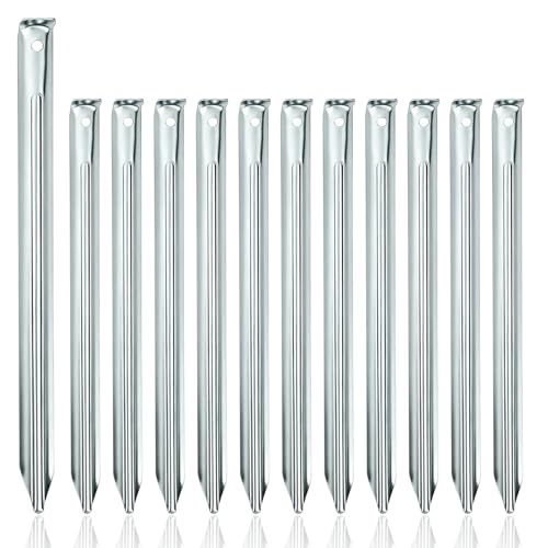 12 Stück Zeltheringe - 30cm Heringe Zelt Erdanker Bodenanker mit V-Profil und Öse, Stabile Erdspieße Metall, ideal für Garten, Camping, Angeln und Entdeckungen