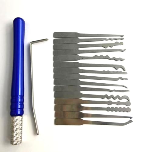 QiDAi Herramientas de selección de cerraduras de acero inoxidable con asa, juego de ganzúas para varias cerraduras, apto para principiantes, cerrajeros y familia (B(16 piezas)