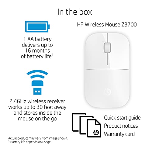 Hp Z3700 White Wireless Mouse Rf Optical 1200Dpi Ambidextrou #TOP5