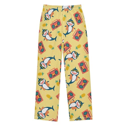Funny Shark Pineapple Boys Long Pants Soft Trousers Elastic Waist Kids Lounge Bottoms with Pockets S-XL