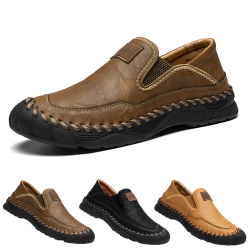 Men's Handmade Leather Orthopedic Outdoor Loafers, Casual Breathable Slip on Business Moccasins, Comfortable Non-Slip Driving Walking Travel Shoes