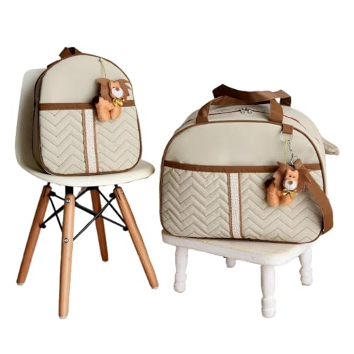 Kit Bolsa de 2 peças Mala Maternidade e Mochila de Passeio (bege leão)