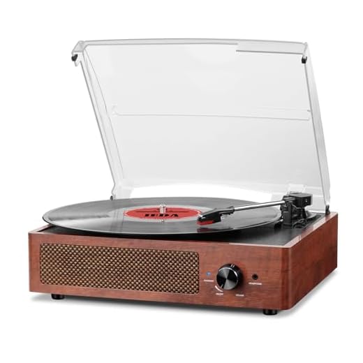 Toca-discos de vinil Bluetooth com alto-falantes, toca-discos vintage acionado por correia de 3 velocidades para auxiliar de entretenimento em saída RCA