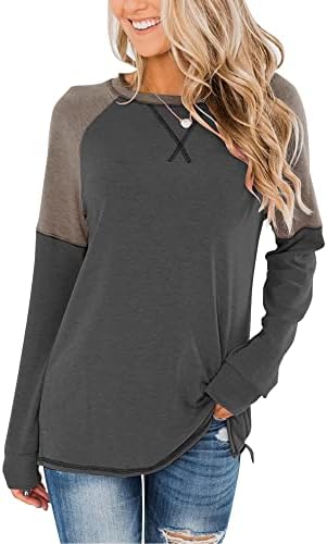 Bingerlily Women's Casual Long Sleeve Tunic Tops Crew Neck Color Block Blouses Charcoal