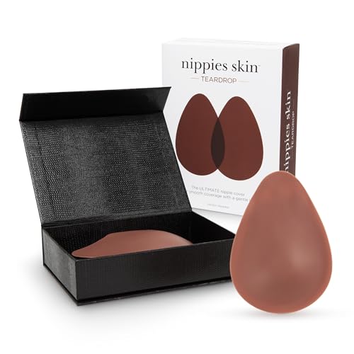 Nippies Teardrop Nipple Covers for Women with Travel Case, 20x Reusable Silicone Pasties with Gentle Lift - Skin-Safe Adhesive, Matte Finish, Hazelnut - For Strapless, Backless, Low-Cut Styles