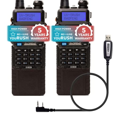 youRUSH Portable Ham Radio - 2 Pack - BAOFENG UV5R 8W Dual Band Two Way Radio with Extended Battery BL-5L 3800 mAh and Lanyard - Plus USB Programming Cable - Chirp Support - Built-in VOX Function