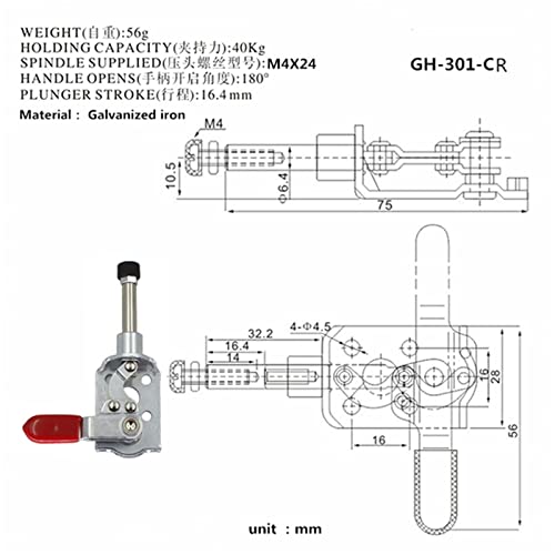 Cn-Bogong Gh-301-Cr Handle Quick Release Left And Right Push-Pull Toggle Clamp Quick Release Push Pull Clamp (Right) 301Cr 2Pcs #TOP2