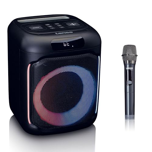 Lenco PA-101BK Bluetooth Party Speaker - Lautsprecher Musikbox - Tragbare Box 100W RMS, Disco Light, USB Playback - Schwarz