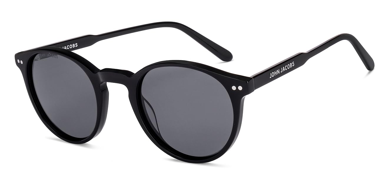 Full Rim Round Stylish & Premium UV Protected Sunglasses | Acetate Lines | Polarized and 100% UV Protected | Men & Women | Medium | JJ S17341