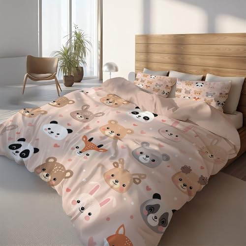 Parure de lit microfibre housse de couette cartoon rose pastel