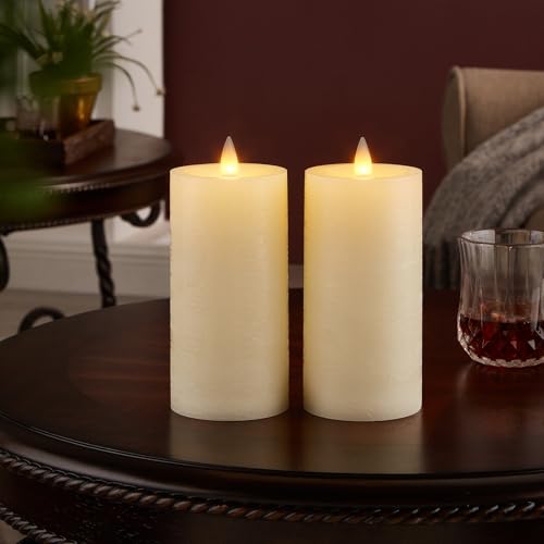 Image of Flameless Pillar Candles Flickering with Remote Timer, Battery Operated LED Candles Up to 400 Hours, 3D Moving Flame Real Wax Candles. (Ivory Water Ripples-2 Pack)