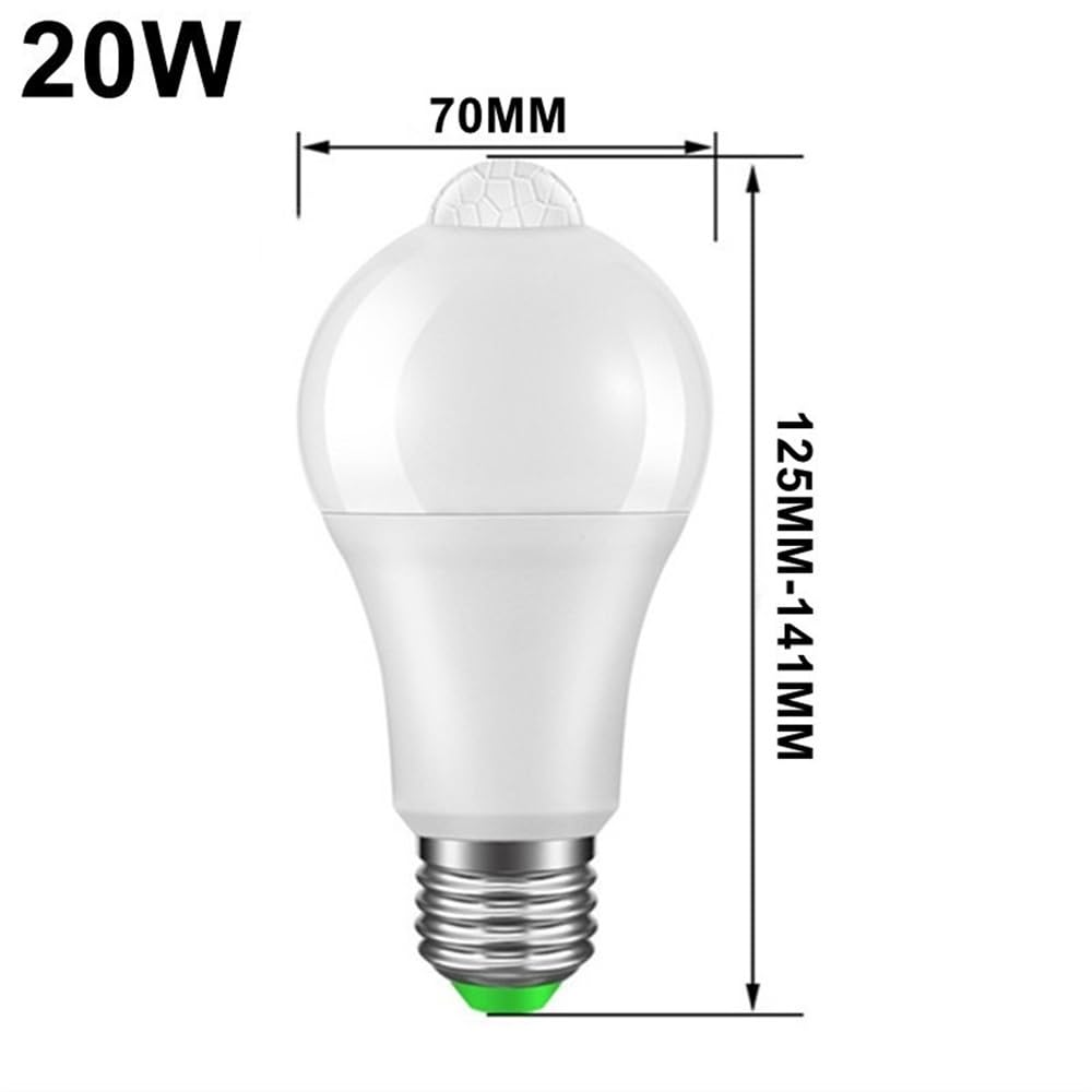 1fortunate Lights 1 0pcs AC85-265V 12W 15W 18W 20W LED PIR Bombilla del Sensor de Movimiento E27 2835SMD Lámpara de luz del Detector de Movimiento de radiación infrarroja(Blanco,20W)