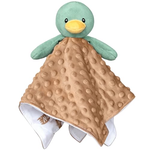 Image of Baby Security Blanket Soft Baby Lovey Unisex Lovey Shower Gifts for Newborn Boys and Girls Snuggle Toy Mallard Duck Stuffed Animal Green 14 Inch
