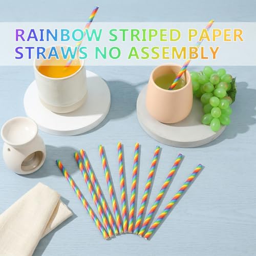100 Pitillos de Papel Rayados y Colores Arcoíris 19.6 cm miniatura 6